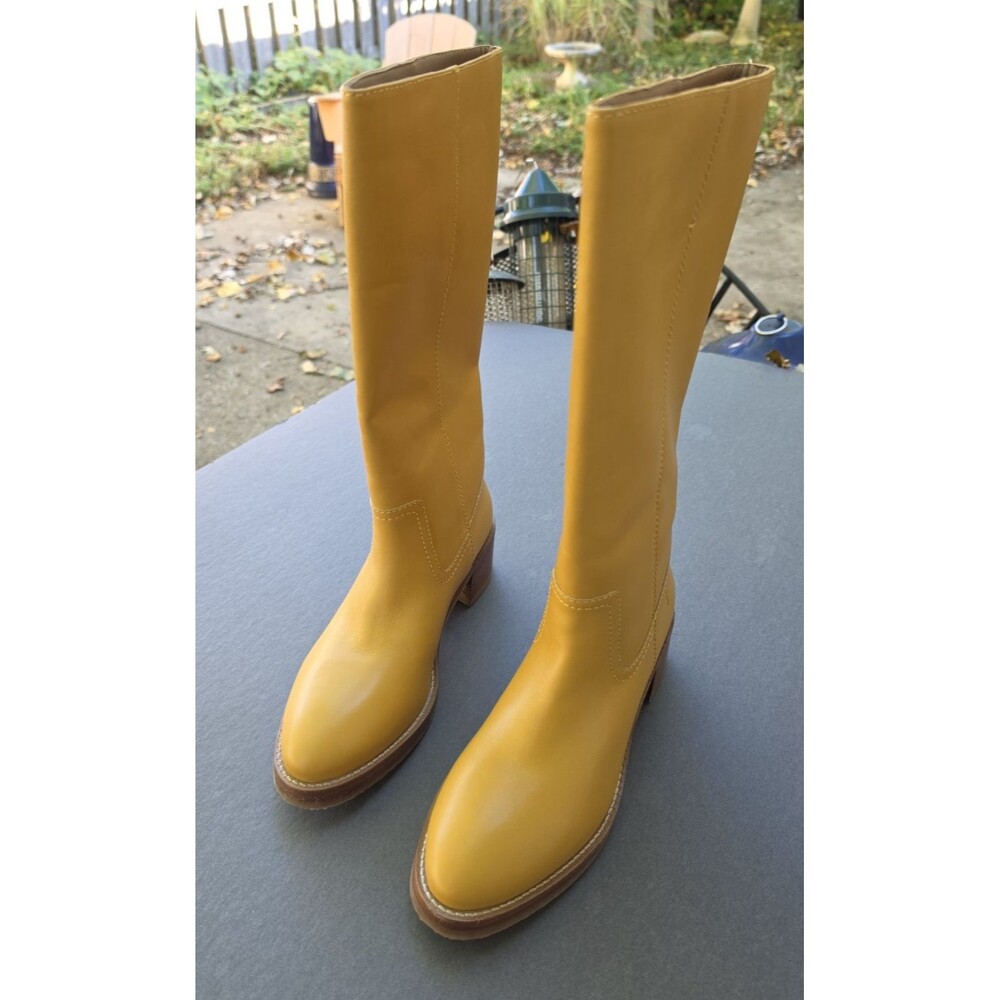 NIB Frye Camryn Womens 9 Tall Pull On Boots Leather Banana Yellow  Campus - Picture 13 of 16